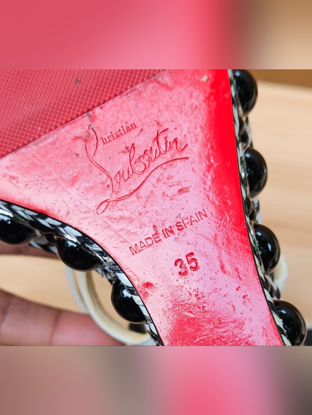 Christian Louboutin Black & White Graffiti Wedge Buckle Sandals Size 5 US - Picture 13 of 16